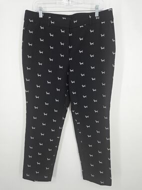 LOFT Black Marisa Ponte Pants with White Dog Print Size 12 (7712)